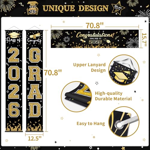 Image of Party Spot!125 PCS Black and Gold Graduation Party Decorations, 2026 Graduation Party Decorations, Class of 2026,Comgrats Grad Photo Banners, Tablecloth, Balloons, Cake Toppers