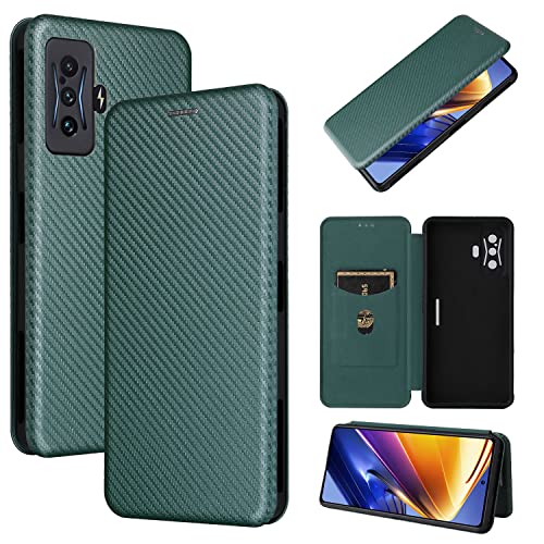Pelanty Xiaomi POCO F4 GT ケース 手帳型 炭素繊維調 POCO F4 GT 携帯カバー xiomi Poco F4 GT 背面ケース 軽量 薄型 財布型 カード収納 シャオミPOCO F4 GT スマホケース マグネット ストラップ付き 耐衝撃 全面保護-グリーン