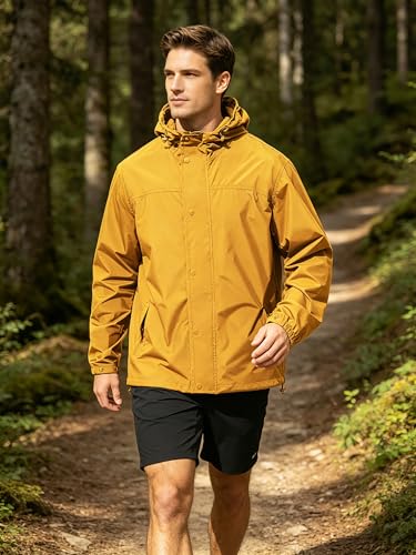 Image of UIQUR Mens Lightweight Rain Jacket Waterproof Windbreaker Packable Rain Coat with Hood for Golf Running Hiking Travel