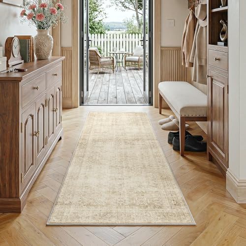 FMFUNCTEX 2x6 Hallway Runner Rug Beige Neutral Vintage Washable D...