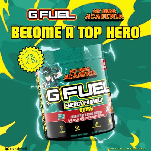 Image of G Fuel My Hero Academia Energy Drink Powder, Pre Workout Caffeine Mix for Gaming, Sugar Free Focus Amino, Vitamin + Antioxidants, 9.9oz (Blueberry Lemon Matcha, 40 Servings)