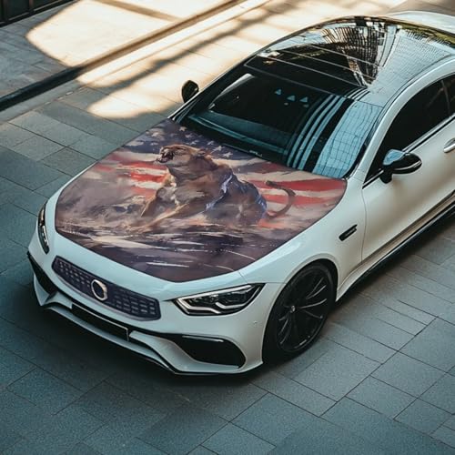 Image of American Flag Leopard Car Hood Cover Stretchable Car Hood Wrap Blankets Waterproof Sun-Proof Auto Exterior Accessories for Most SUV Sedans Trucks (59x39 inches
