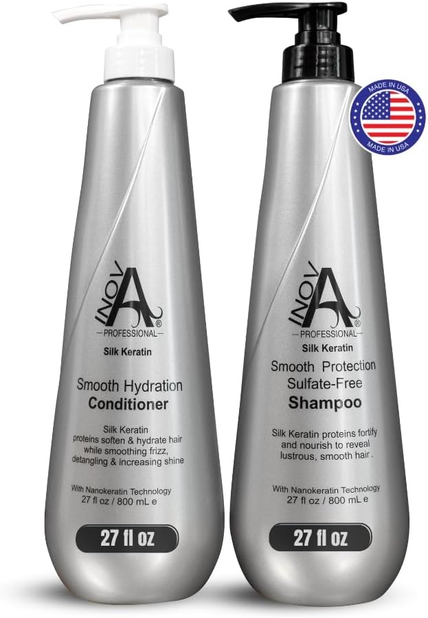 Silk Keratin Shampoo & Conditioner Set - Smooth Protection Sulfate-Free Shampoo & Smooth Hydration Conditioner (27 Oz)