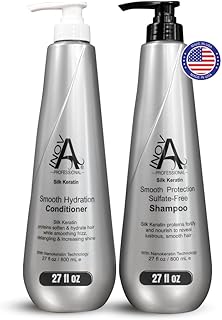 Inova Professional Silk Keratin Shampoo & Conditioner Set - Smooth Protection Sulfate-Free Shampoo & Smooth Hydration Conditioner (27 Oz), grey