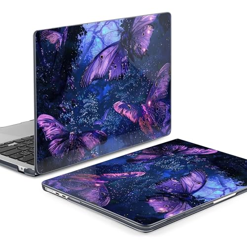 MEEgoodo Case for M5/M4/M3/M2 MacBook Air 13.6 inch Case 2026 2025 2024 2022, Fit Model A3449/A3240/A3113/A2681, Laptop Hard Shell Compatible with MacBook Air 13 inch, Purple & Blue Butterflies by MEEgoodo - Image 3
