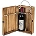 MyGift Dark Torched Wood Double Bottle Wine Case, Top Handle Hinged Lid Carrier, Brown