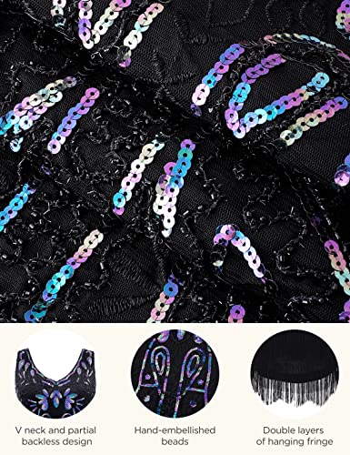 Image of BABEYOND Women's Flapper Dresses 1920s V Neck Beaded Fringed Great Gatsby Dress