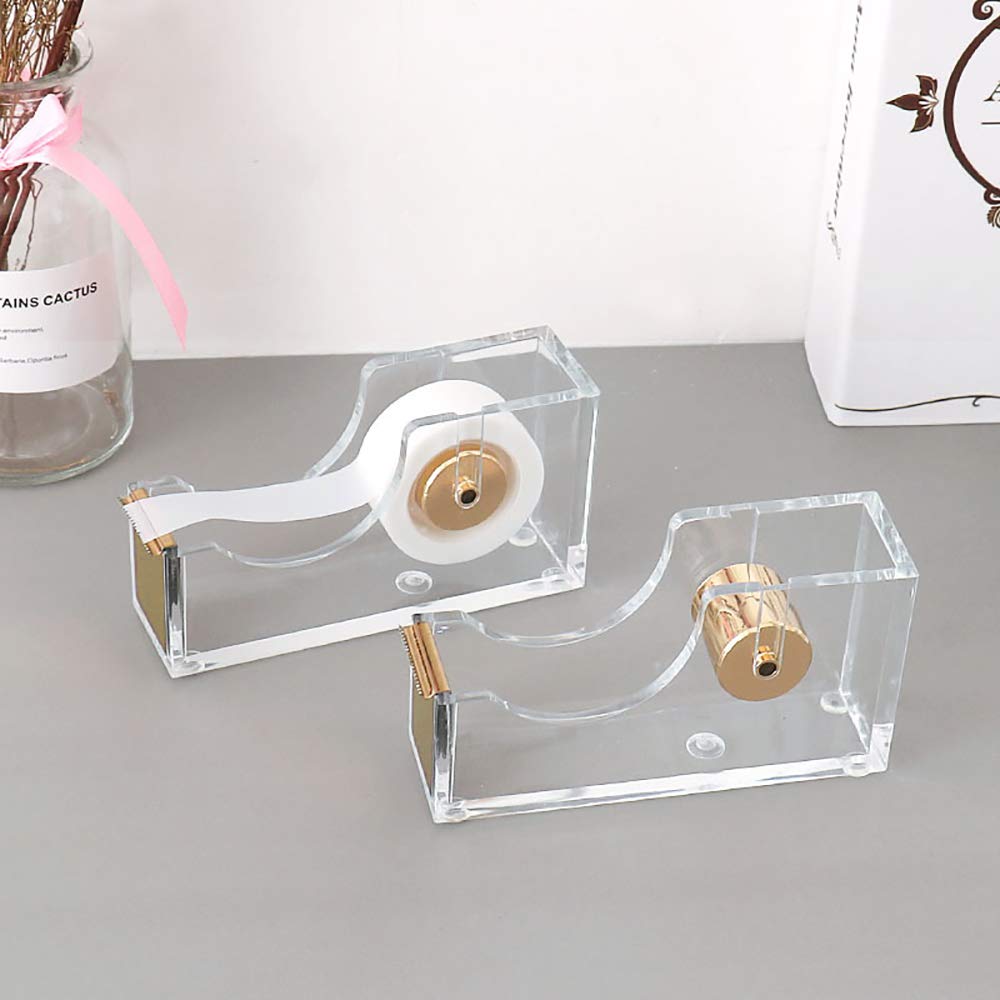 Distributore di nastro adesivo acrilico trasparente, Taglierina per nastro adesivo, Cancelleria da tavolo, Antiscivolo, Facile da usare, 12x6.5x3.5 cm, 210g, Oro 1pc