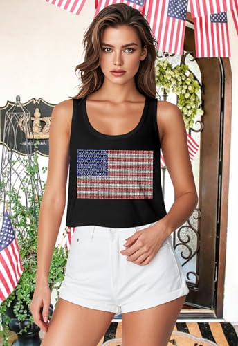 Image of Ithalt Womens American Flag Shirts 4th of July Outfits USA T-Shirt Patriotic Tank Shirt Fourth of July Sleeveless Tops