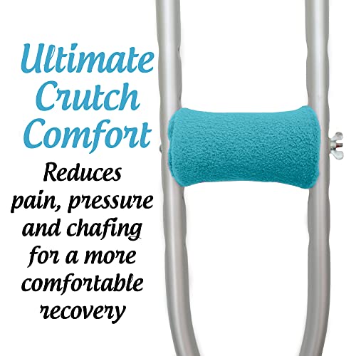 Universal Crutch Hand Grip Covers - Luxurious Soft Fleece with Sculpted Memory Foam Cores (Teal)