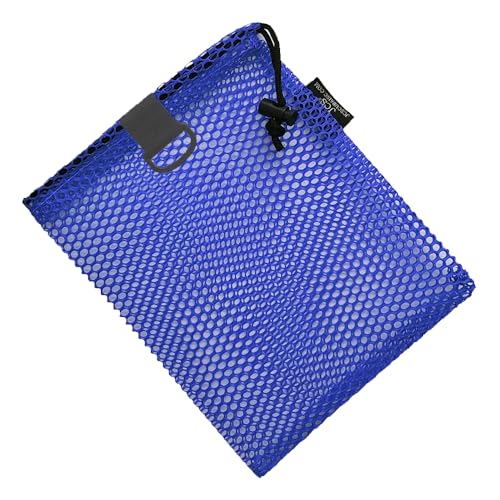 JCS 10x12 Nylon Drawstring Mesh Bag. Durable, Breathable Storage w/Barrel Lock & D-Ring for Shellfish, Fishing and Dive Gear, Blue