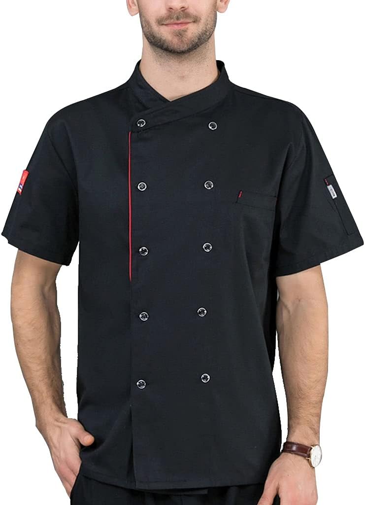 Double Breasted Chef Jacket Uniform Unisex Classic Short Sleeve Cooking Buttons