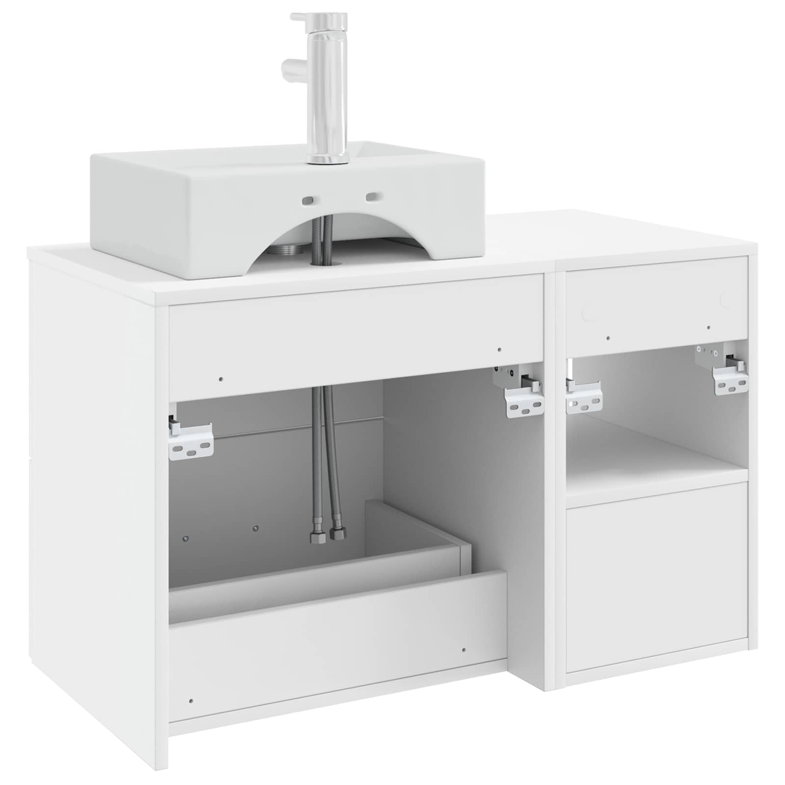 Set di mobili da bagno in legno bianco, montaggio a parete, con lavabo e armadietto da bagno, molto spazio per la ristrutturazione del bagno