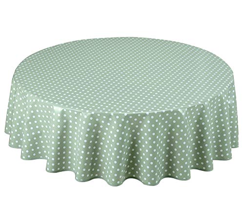 Home Direct Round Oilcloth PVC Wipe Clean Tablecloth 140cm 55" Small Polka Dot Sage Green