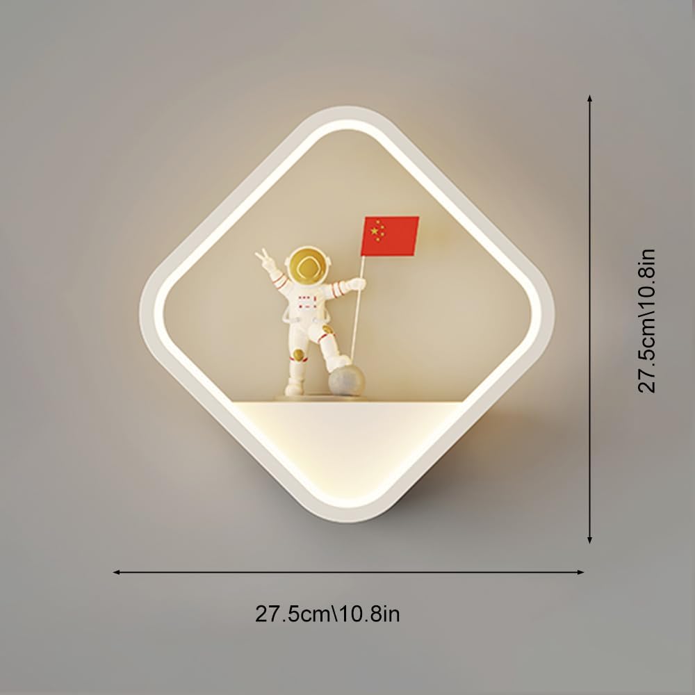 MOYEE Led Moon Indoor with Astronaut Decoration Child's Bedside Lamp, 3 Color Mode Creative Wall Lighting Fixtures for Bedroom Living Room Hallway/Square/A