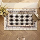 Wonnitar Washable Black Checkered Kitchen Rugs 2x3 Non Slip Door Mat Indoor Entrance, Soft Stain Resistant Brown Kitchen Mats for Floor, Small Throw Rug for Bathroom Entryway Bedroom(Black,2x3)