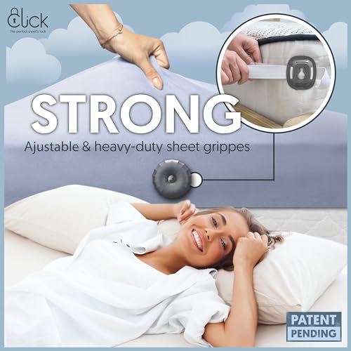Click Bed Sheet Holder - No Lift Mattress Sheet Clips & Strap for Queen King Size Beds, Sheet Keepers to Keep Sheets on Bed, Heavy Duty Bedsheet Lock Fasteners to Hold Sheets in Place Firm & Tight by Click - Image 7