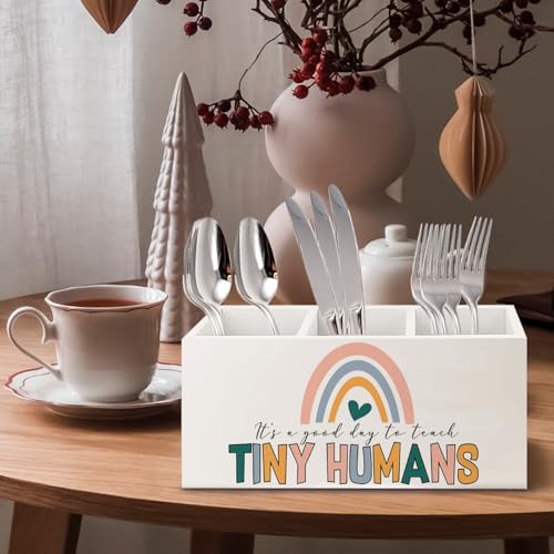 Image of Teacher Appreciation Gifts, Boho Rainbow Teacher Wooden Pen Pencil Holder for Office Desk, Back to School Supplies Gifts for Teachers, It's a Good Day to Teach Tiny Humans