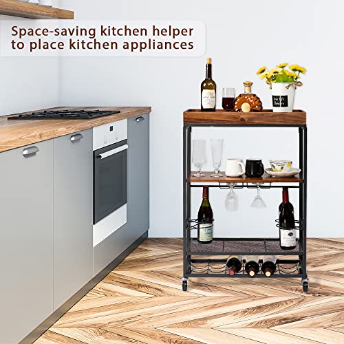 Jxrcw Bar Cart, 4-Tier Wine Cart 35.5'' Height Folding Serving Cart Rolling Bar Cart With Glass Holders & Bottle Shelf For Home Kitchen Rustic Real Wood Style Brown… #TOP2