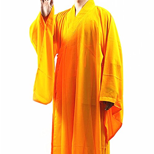 Shaolin Monk Kung fu Buddhist Robe Meditation Long Gown Suit yellow XXL