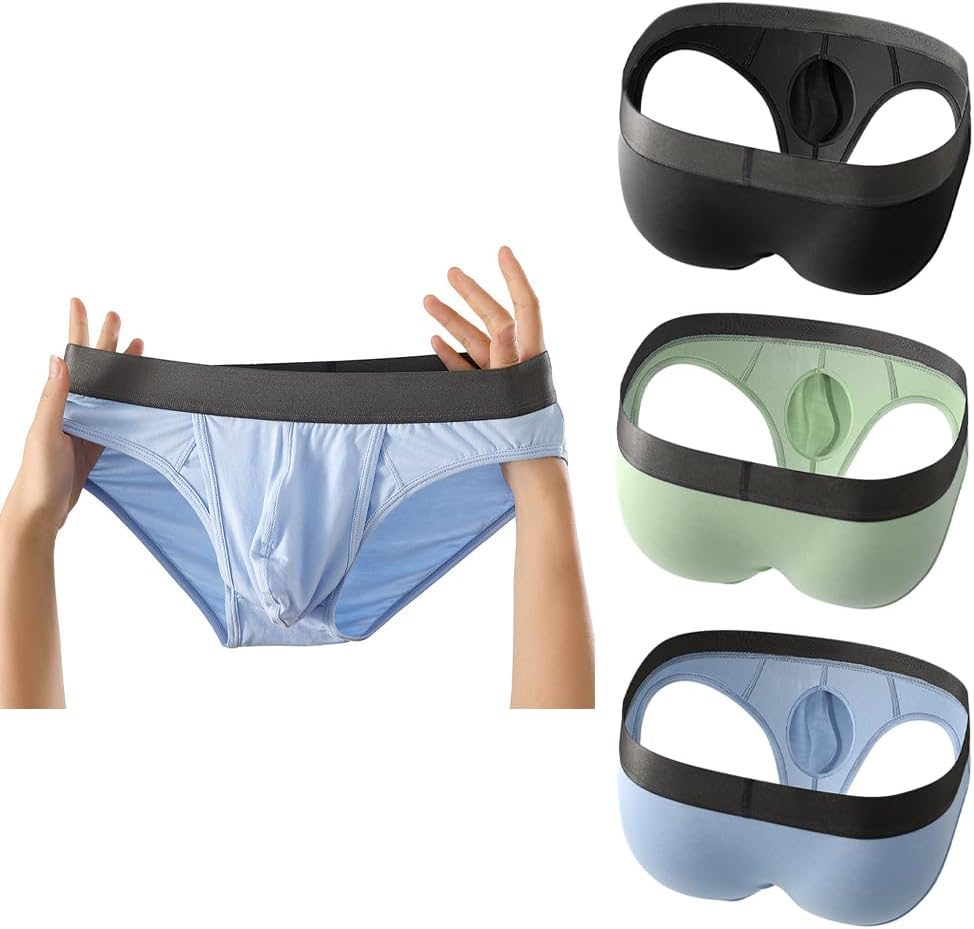 Men's Boxers Briefs Fly Pouch Front Open Breathable Bulge Underwear Separated Pouch Trunks