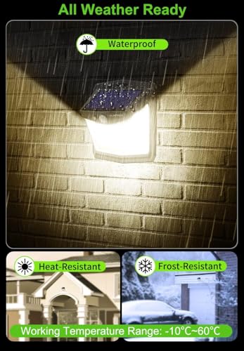 CLAONER Solar Powered Lights Outdoor, Upgraded Wireless 270° IP65 Solar Motion Sensor Security/Wall Light for Front Door, Yard, Garage, Garden, Warm White (4 Pack) - Image 5