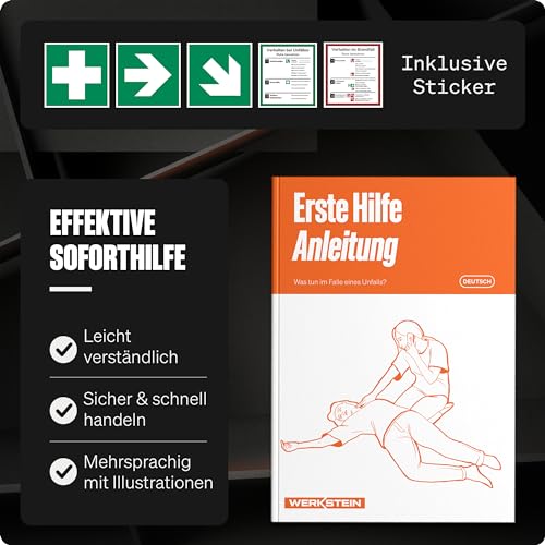 WERKSTEIN® Erste Hilfe Kasten [DIN 13157:2021] inkl. Wandhalterung, 5x Aufkleber & Plombe - Verbandskasten Betrieb - Erste Hilfe Koffer für Betrieb, Büro & Zuhause - Erste Hilfe Set - Sanitätskasten