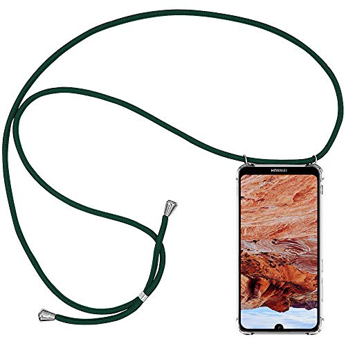 CLM-Tech Carcasa con Cuerda para Colgar Compatible con Huawei Y6 2019 - Funda Silicona Transparente con Cordon para Llevar en el Cuello, Verde