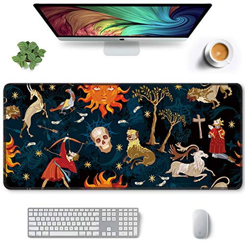 Image of Auhoahsil Large Gaming Mouse Pad, Skull Theme XXL 35.4 x 15.7 in Desk Pad Stitched Non-Slip Rubber Long Computer Mousepad Thin Extended Full Size Desk Mat for Desktop, Laptop, Wireless Mice, Black