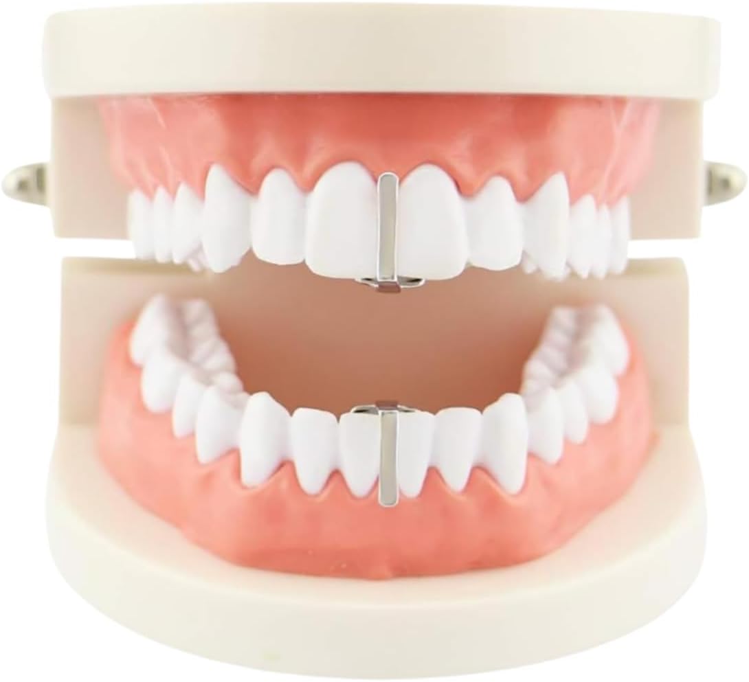 OOCC 2 Pcs 18K Gold Plated Hip Hop Teeth Grillz Caps Single Plain Gap Grillz Single Tooth Top and Bottom Grills for Your Teeth