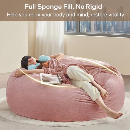 Image of Extra Large Bean Bag Chairs for Adults，5FT,Bean Bags with Filler Included,Memory Foam Chair,Soft and Comfortable Jumbo Bean Bag,Leisure Chair Suitable for Bedroom and Balcony Dormitory (Pink, 5 Foot)