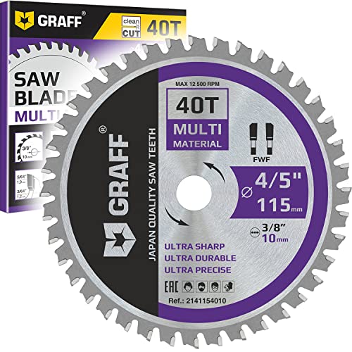Graff 4-1/2-Inch Circular Saw Blade With 3/8-Inch Arbor - 40-Teeth Grinder Saw Blade For Aluminium, Metal, Wood, Plywood, Drywall, Plastic - Wood Cutting Blade For Angle Grinder #TOP2