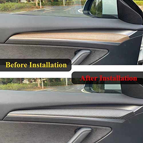 Blutoks Interior Front Door Panel Abs Door Cover Trim Panel Caps For 2021 2022 2023 Tesla Model 3/Y Accessories (Matte Carbon Fibre) #TOP2