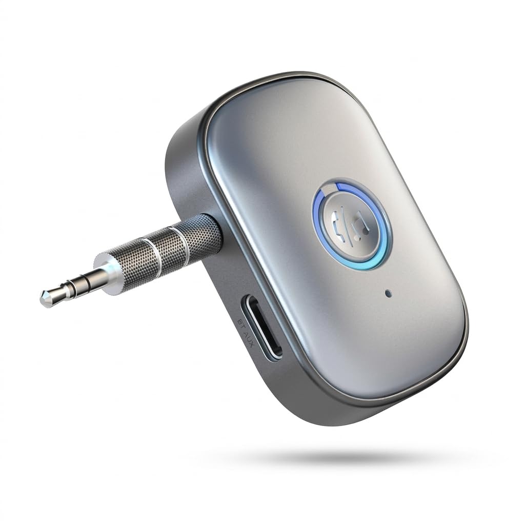 Bluetooth 5.3 AUX Receiver for Car, Bluetooth Adapter Jack 3.5 mm with Microphone and USB-C Rechargeable Battery, Hands-Free for Car Radio and Speakers, Compatible iPhone and Android