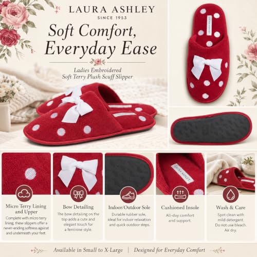 Image of Laura Ashley Ladies Embroidered Soft Terry Plush Scuff Slipper