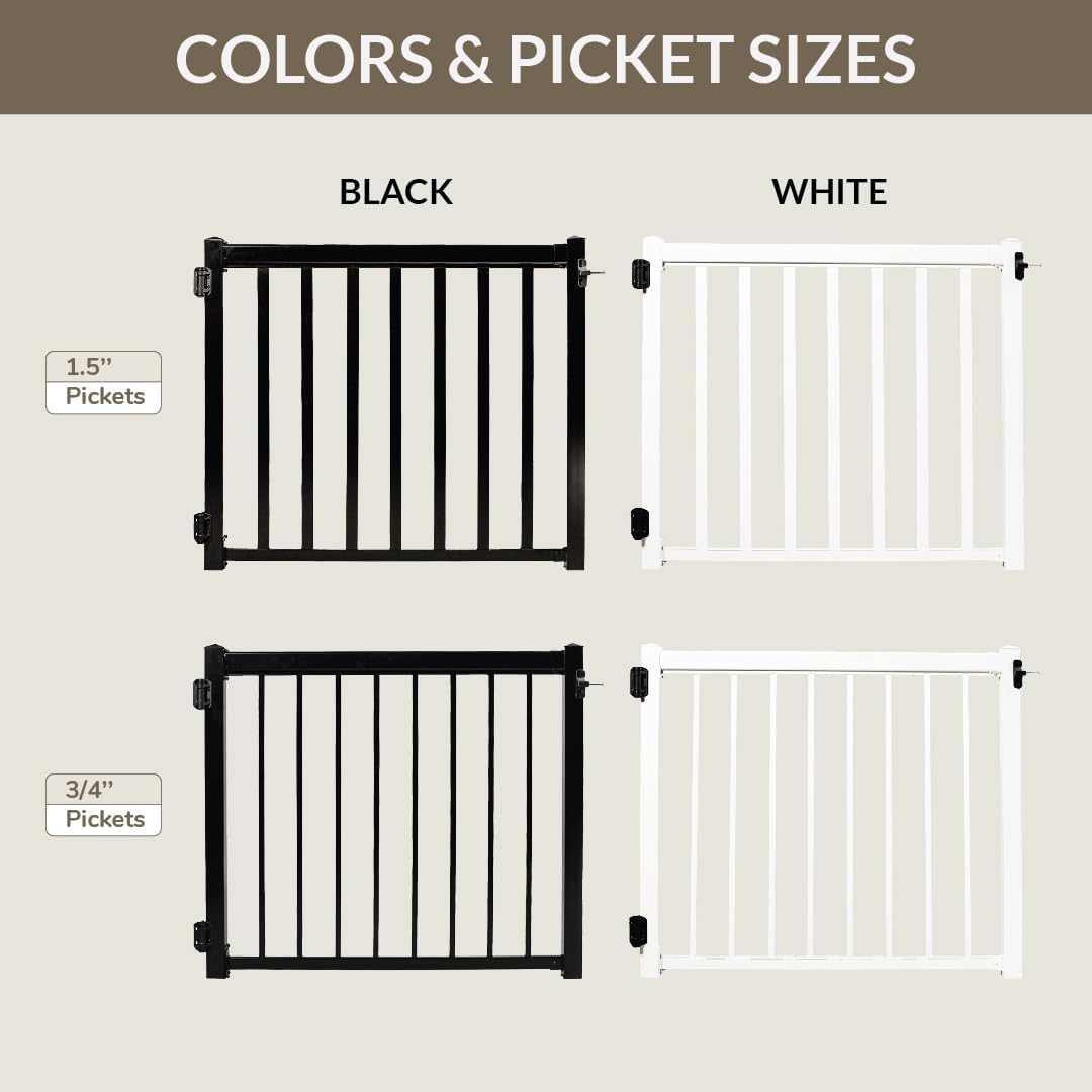 Gate Kit (3/4" pickets, Black) Aluminum Deck Gate Kit - Build-to-Fit Hardware-Mounted Gate for Deck/Patio – Fits Openings Up to 48" Wide – Hinges & Latch Included (42" H)