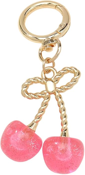 SIGZKK Glitter Bowknot Cherry Bag Purse Charms Keychain Accessories for Handbag Tote Bag, Car Key Chains Cute Gifts for Women