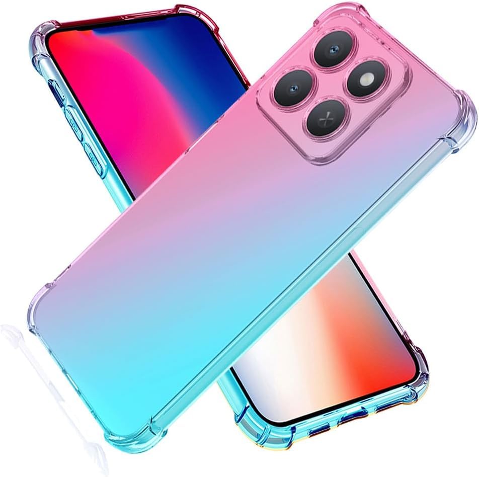 for Honor X6C Clear Case Shockproof [Ultra Slim] Scratch Resistant Gel Rubber Silicone [Protective Case] Clear Phone Cover - Pink/Green