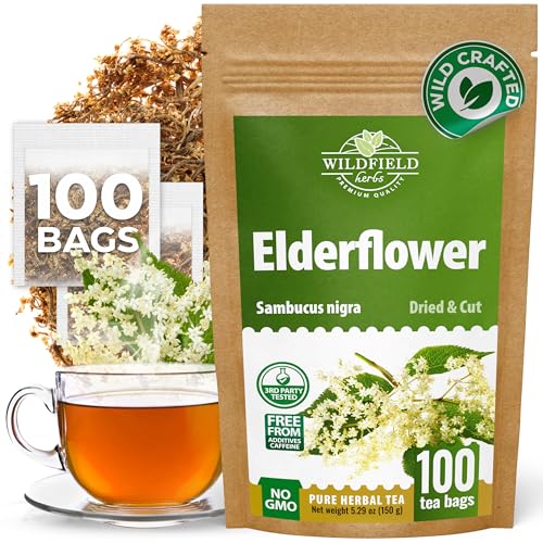 Image of 100 Bags Dried Elderflower Tea Herbal Tea (Flores Sambuci Nigrae) - 100 Count 1.5g Bags Elder Flower Herb Espino Blanco
