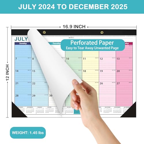 INSCOOL Calendário de mesa 2024-2025, calendário de 18 meses, julho de 2024 a dezembro de 2025, 43 x