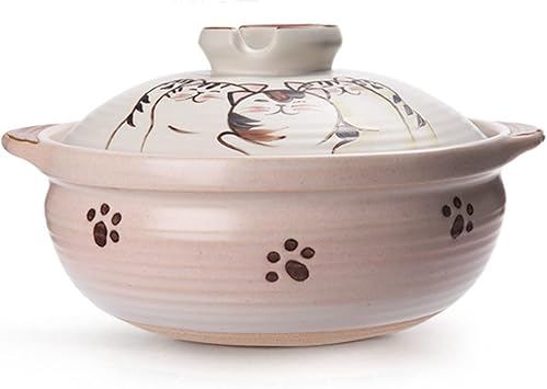 Cat Printing Ceramic Casserole Heat Resistant Stew Soup Chinese Earthen Pot Household Gas Claypot Rice Cookware Small Cooking Pot,3.5L