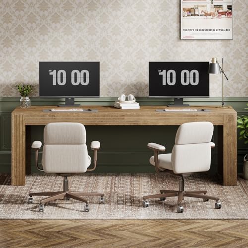 Image of Tribesigns 79-Inch Extra Long Desk, Two Person Double Desk for Home Office, Wooden Long Computer Desk Writing Table for Office, Natural Oak
