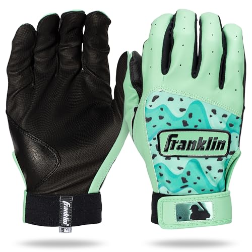 Franklin Sports MLB Batting Gloves - Digitek Camo Baseball + Softball Batting Gloves - Premium Leather Baseball Pair - Mint/Black - Youth Medium