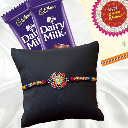 Image of Canton Rakhi For Brother With Chocolate Gift Hamper, Rakhi With Cadbury Dairy Milk, Pack of 1 Designer Rakhi For brother (Design-20), 50 grams