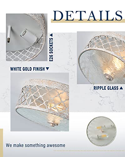 Hanass Flush Mount Ceiling Light, 13-Inch Ceiling Light Fixtures Metal Cage Drum Shade, 2-Light Kitchen Light Fixtures, Rustic Antique White Style Ceiling Light, Mx100029 #TOP3