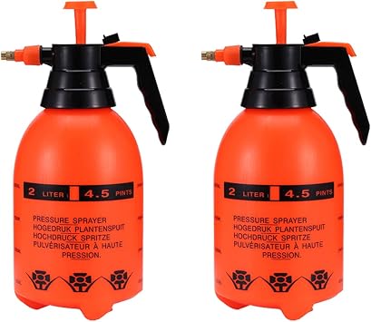 2Pcs Garden Pump Sprayer 68 oz/0.5 Gallon Hand Held Pressure Bottle Brass Adjustable Nozzle Large Capacity for Water Weed Flower Plant Mister Lawn Home Cleaning Washing Spray 2L-Orange