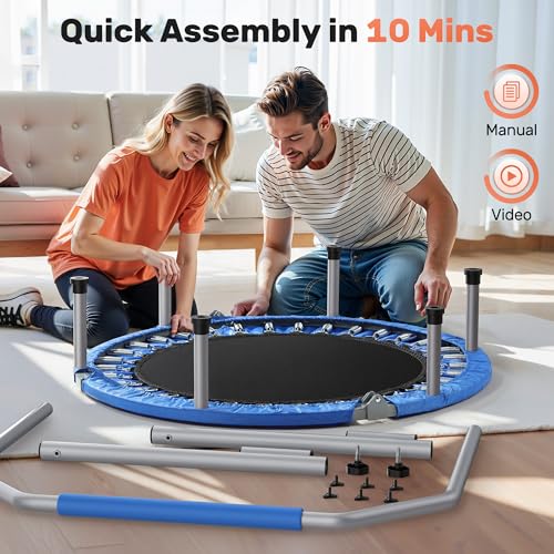 BCAN SP2 40" Foldable Mini Trampoline Max Load 330lbs, Fitness Rebounder with Adjustable Foam Handle, Exercise Trampoline for Adults Indoor/Garden Workout | FED Fitness, Blue — view 6