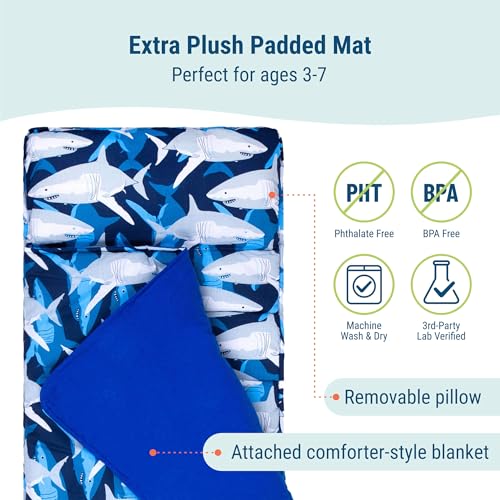 image for Wildkin Kids Original Nap Mat – Cozy Kids Sleep Mat with Pillow, Ide