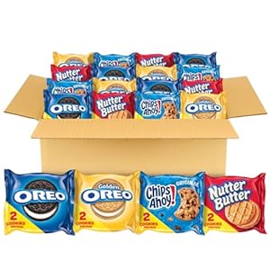 Oreo Original Cookies, Oreo Golden Double Stuf Cookies, Chips Ahoy! & Nutter Butter Cookies Snacks Variety Pack Mix 12 Snack Packs (2 Cookies Per Pack) – – Oreo Cookies Variety Pack – Oreo Snack Packs – Chips Ahoy Cookie Variety Pack (Lyfno Trademark Spoon Included)