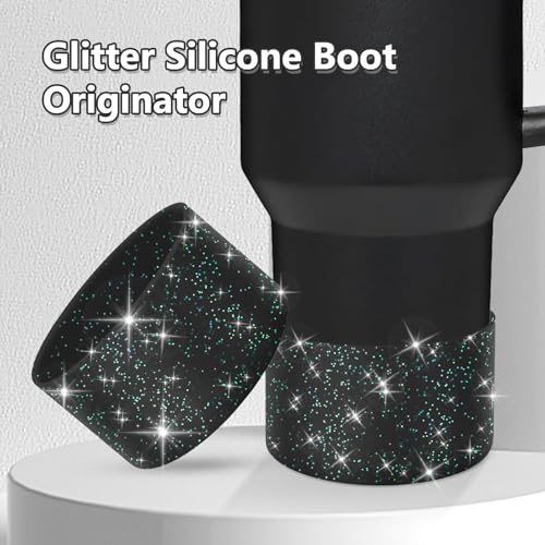 Image of WUQID Protective Bling Silicone Boot, Compatible with Stanley Tumbler 20-40oz & Hydro Flask Water Bottle 12-24oz and More Bottles /Tumblers Bottom of 2.83-2.95in, Glitter Reduces Dents Sleeve Cover